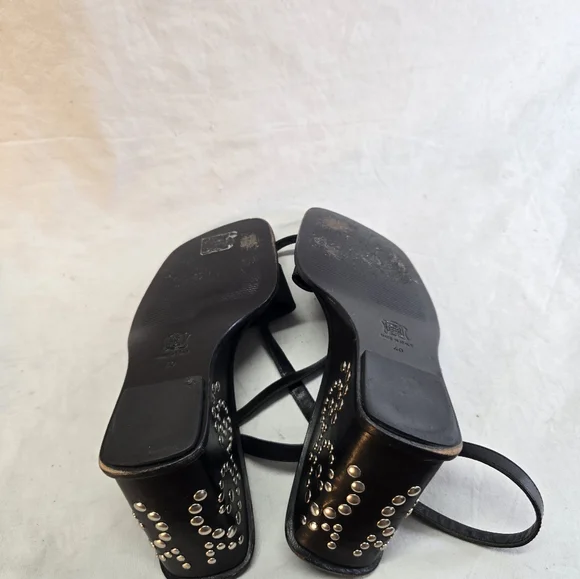 90s Vintage DOLCE & GABANNA Women's 40 Black Studded Wedge Square Toe Sandals